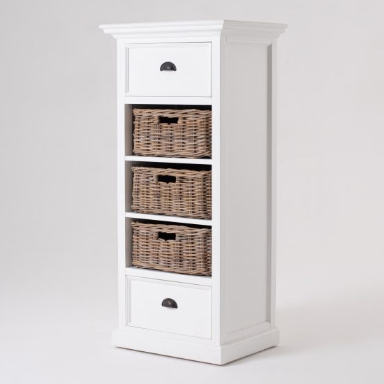 Porth Wooden Storage Unit With Basket Set In Classic White_2