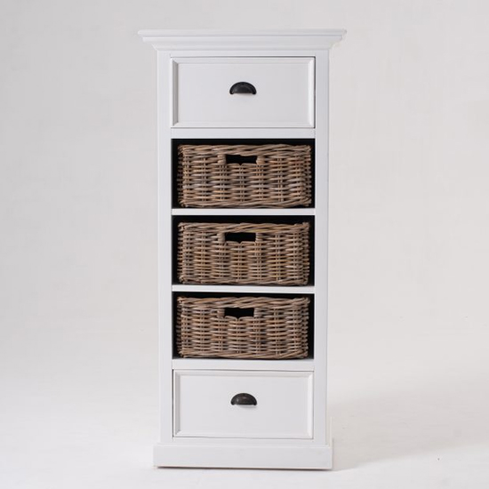 Read more about Porth wooden storage unit with basket set in classic white