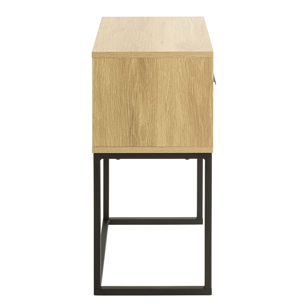 Portima Oak Wooden Bedside Cabinet with Black Tubular Steel Frame
