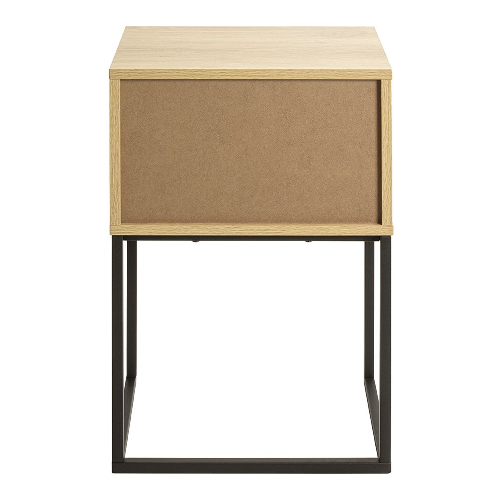Portima Oak Wooden Bedside Cabinet with Black Tubular Steel Frame