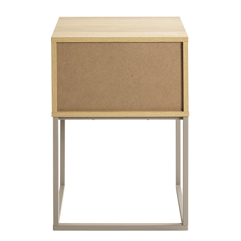 Portima Oak Wooden Bedside Cabinet with Cashmere Tubular Steel Frame