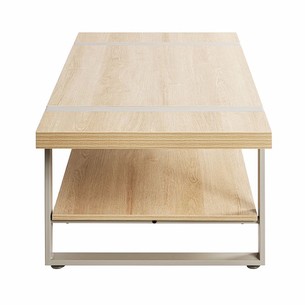 Portima Wooden Coffee Table with Cashmere Tubular Steel Frame in Natural Oak