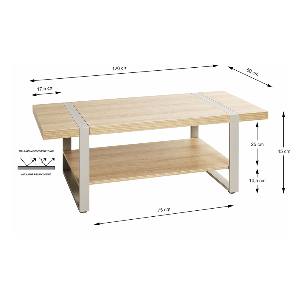 Portima Wooden Coffee Table with Cashmere Tubular Steel Frame in Natural Oak