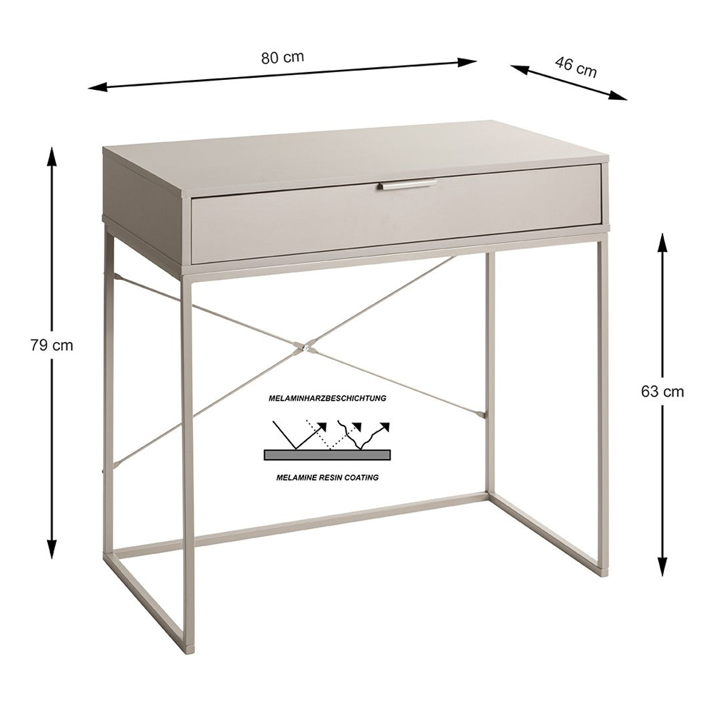 Portima Wooden Console Table with Cashmere Tubular Steel Frame in Grey