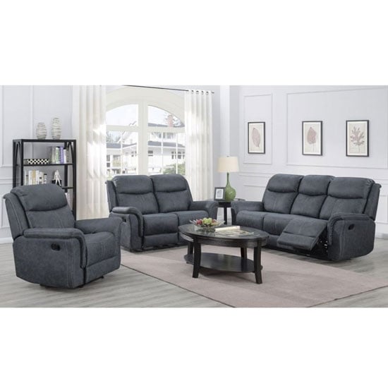 Portland 3 Seater Sofa And 2 Armchairs Suite In Slate Grey