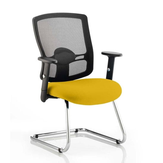 Photo of Portland black back visitor chair with senna yellow seat