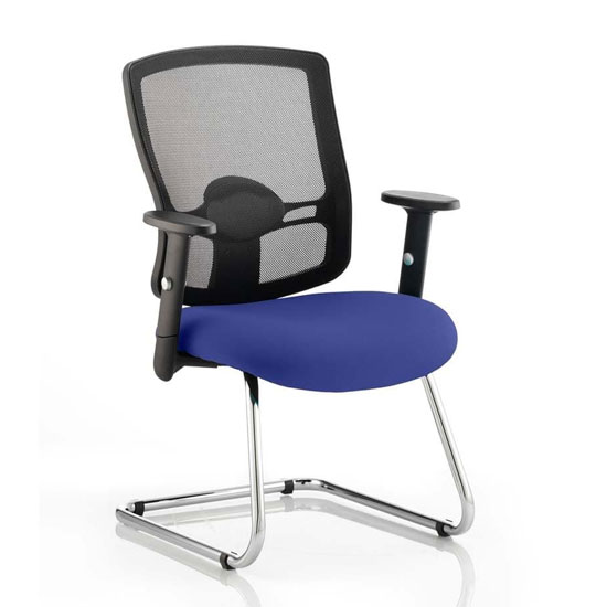 Photo of Portland black back visitor chair with stevia blue seat