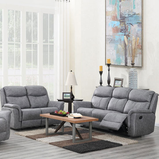Portland Fabric 3 And 2 Seater Sofa Suite In Silver Grey