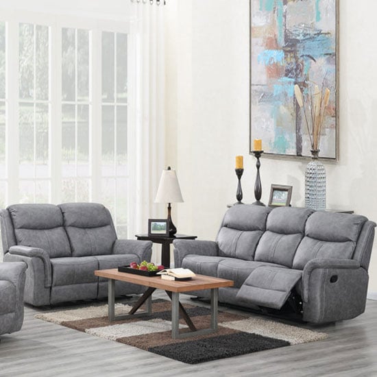 Photo of Portland fabric 3 and 2 seater sofa suite in silver grey