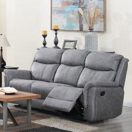 Product photograph of Portland Fabric 3 Seater Recliner Sofa In Silver Grey from Furniture in Fashion