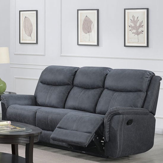 Portland Fabric 3 Seater Recliner Sofa In Slate Grey