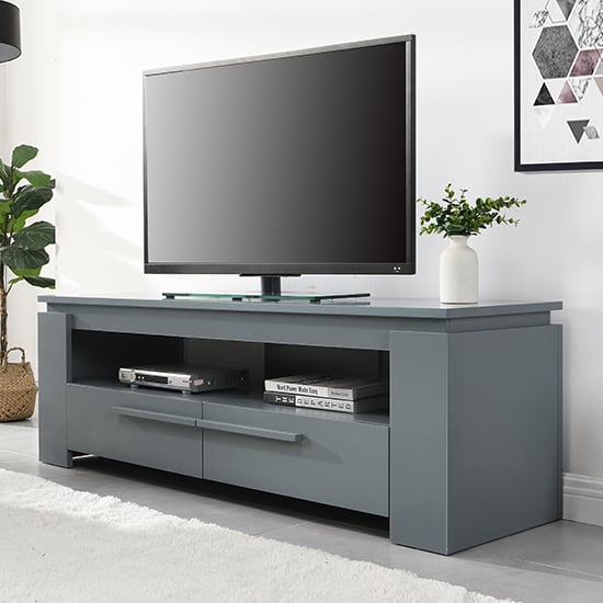 Read more about Portland wooden tv stand with 2 drawers in grey