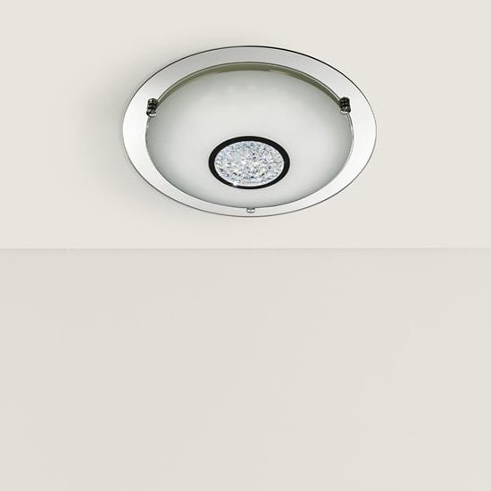 Portland LED White Glass Bathroom Flush Light In Chrome