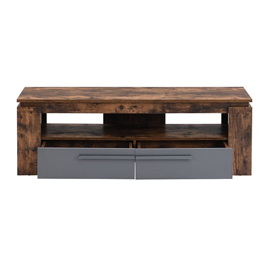 Portland Wooden TV Stand With 2 Drawers In Rustic Oak