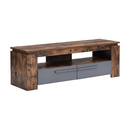 Portland Wooden TV Stand With 2 Drawers In Rustic Oak