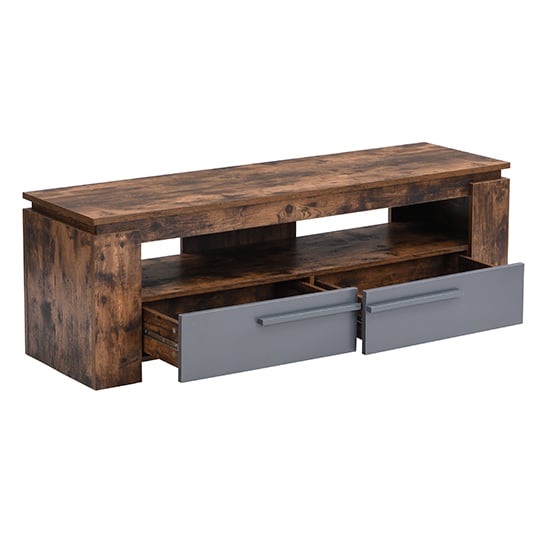 Portland Wooden TV Stand With 2 Drawers In Rustic Oak