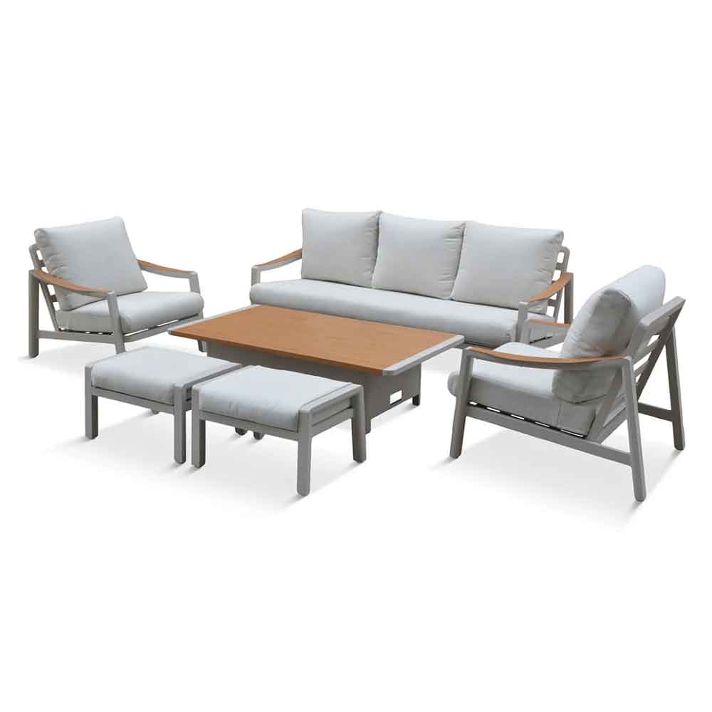 Porto Aluminium Outdoor Adjustable Lounge Dining Set in Light Grey and Oak