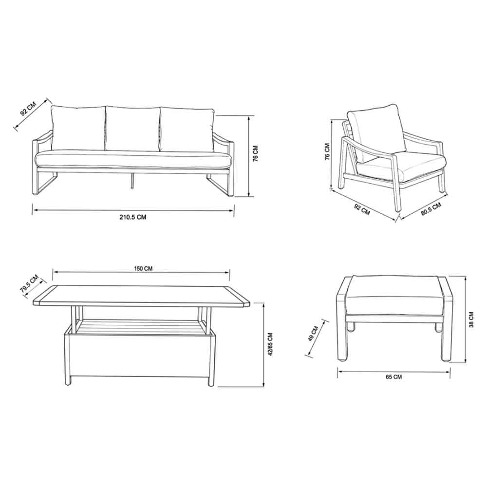 Porto Aluminium Outdoor Adjustable Lounge Dining Set in Light Grey and Oak