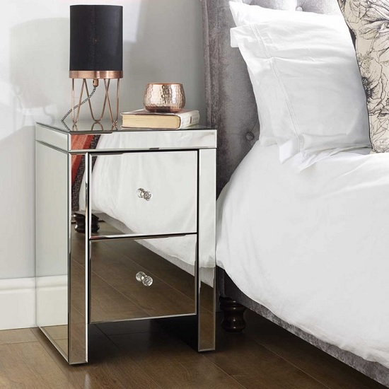 Photo of Portofino mirrored bedside cabinet with 2 drawers