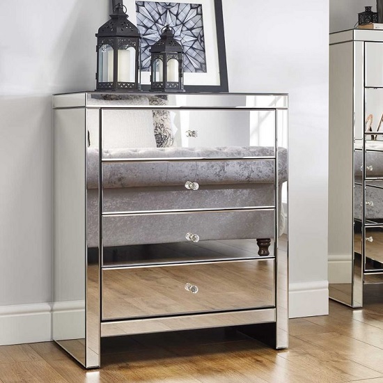 Photo of Portofino mirrored wide chest of drawers with 4 drawers