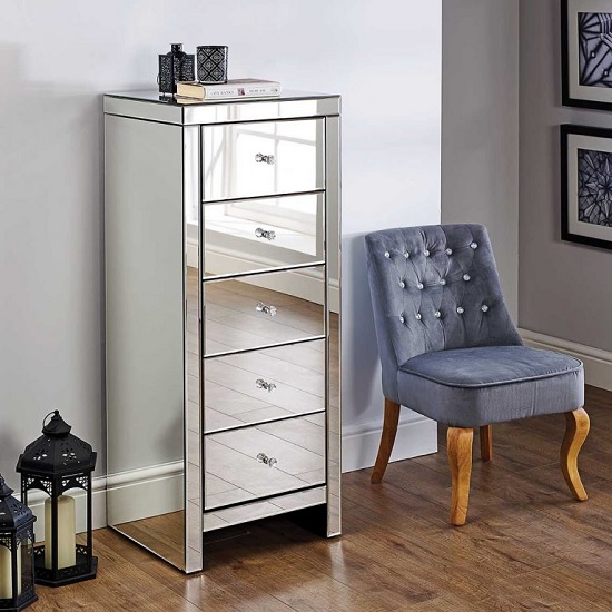 Read more about Portofino mirrored narrow chest of drawers with 5 drawers