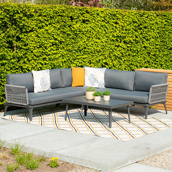 Product photograph of Portree Fabric Corner Sofa With Coffee Table In Mystic Grey from Furniture in Fashion