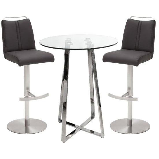 Poseur Round Glass Bar Table With 2 Giulia Anthracite Stools