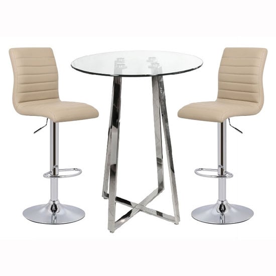 Read more about Poseur clear glass bar table with 2 ripple stone bar stools