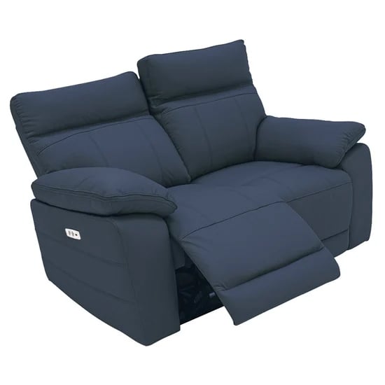 Photo of Posit electric recliner leather 2 seater sofa in indigo blue