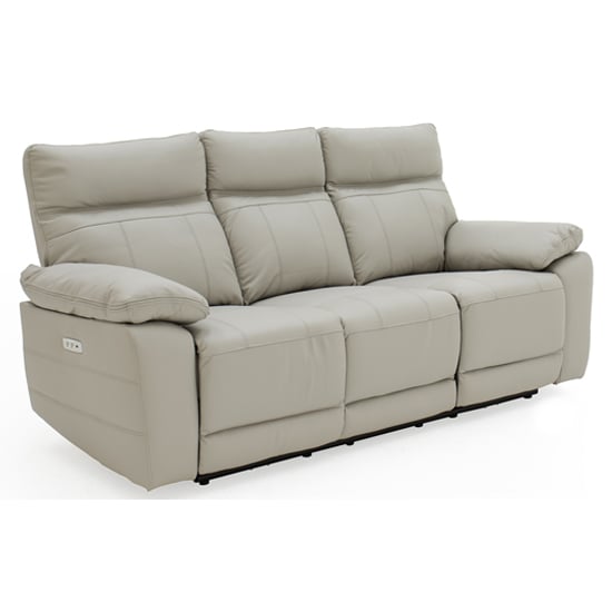 Posit Electric Recliner Leather 3 Seater Sofa In Light Grey