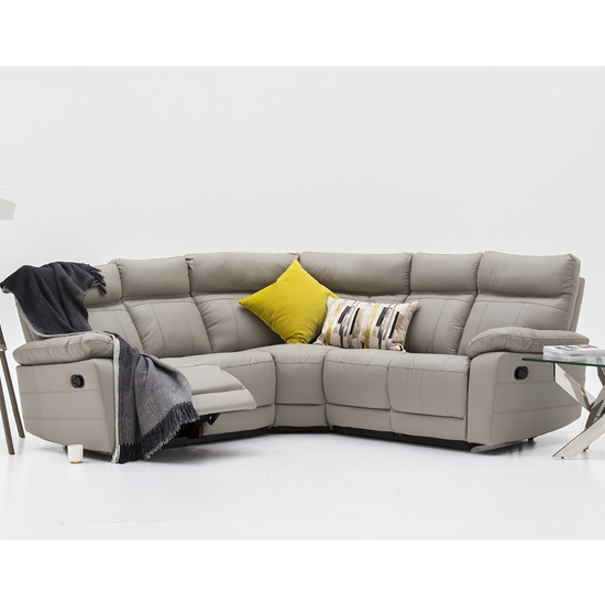 Posit Recliner Leather Corner Sofa In Light Grey_1