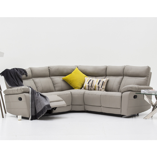 Photo of Posit recliner leather corner sofa in light grey