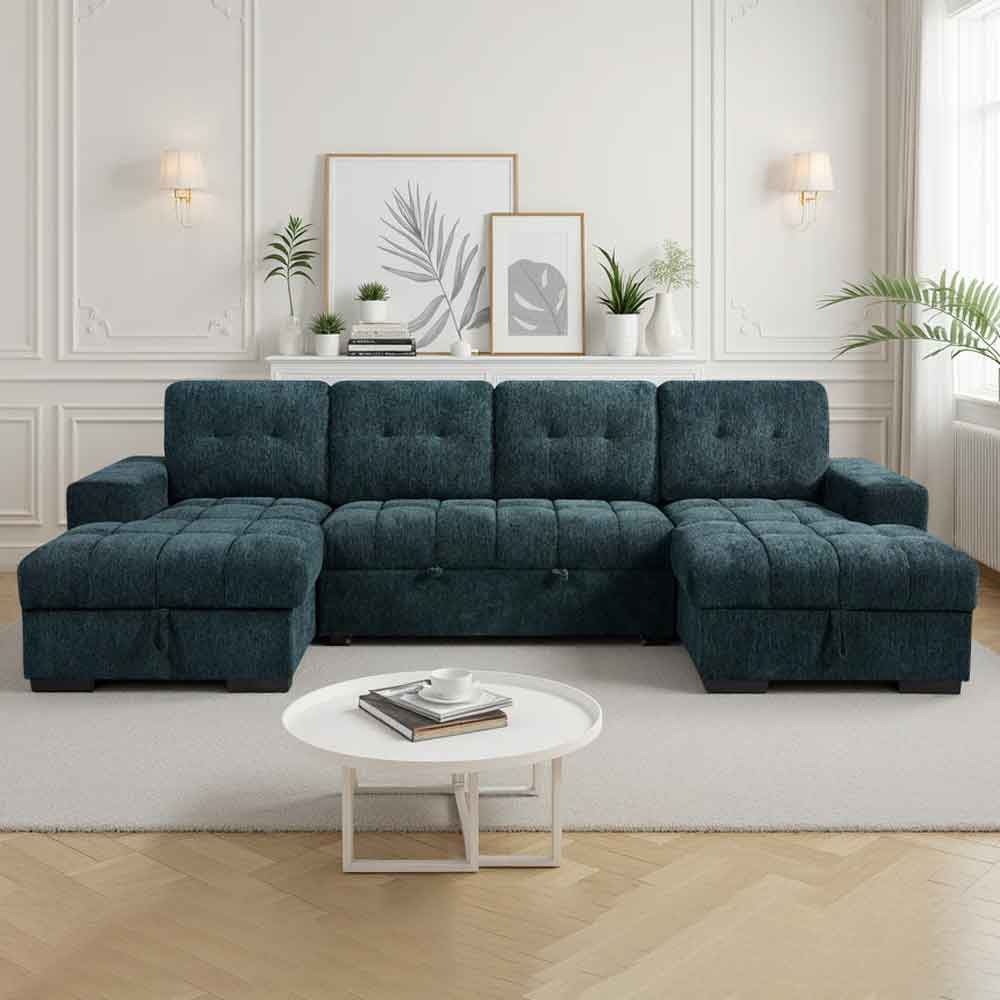 Positano Fabric U Shape Corner Sofa in Blue