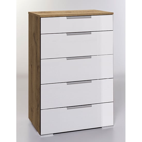 Read more about Posterior chest of drawers in planked oak white with 5 drawers