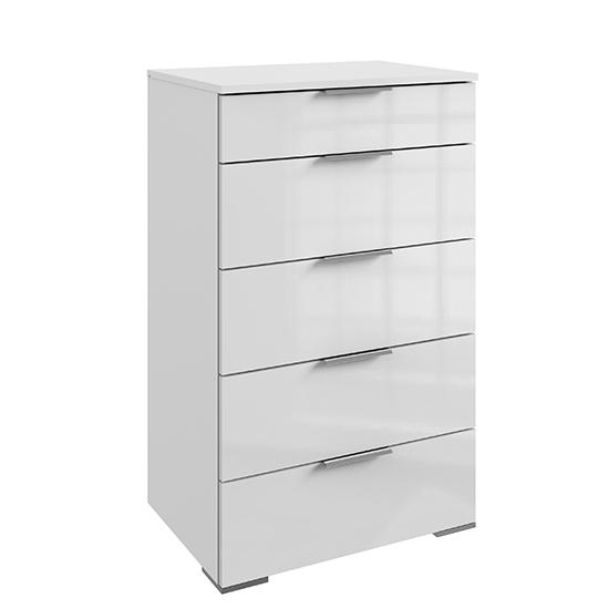 Posterior Wide Chest Of Drawers In White Gloss With 5 Drawers