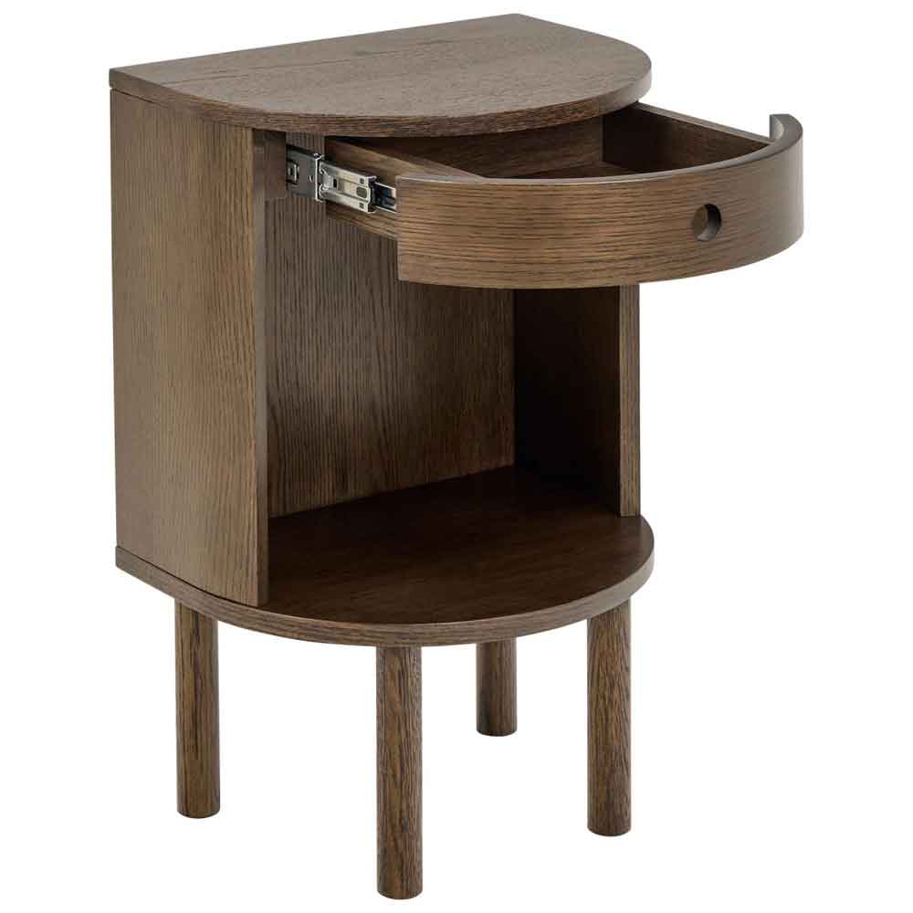 Pottstown Wooden Bedside Cabinet With 1 Drawer - Smoked Oak