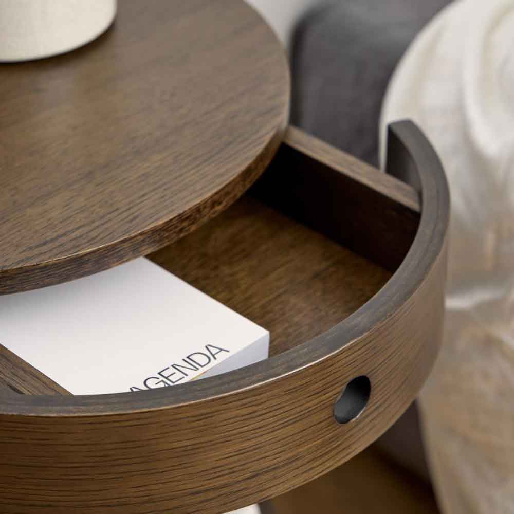 Pottstown Wooden Bedside Cabinet With 1 Drawer - Smoked Oak