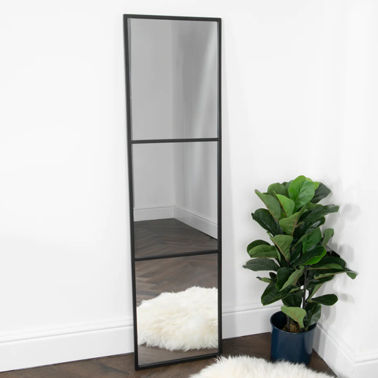 Poway Window Style Floor Standing Mirror With Black Frame Furniture