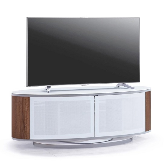 Lanza High Gloss TV Stand With Push Doors In White And Walnut