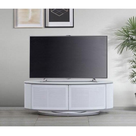 Photo of Lanza high gloss tv stand with push release doors in white