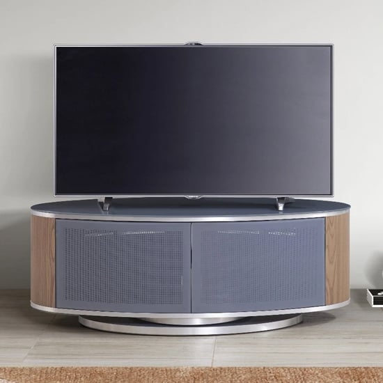 Lanza High Gloss TV Stand With Push Doors In Grey And Oak_1
