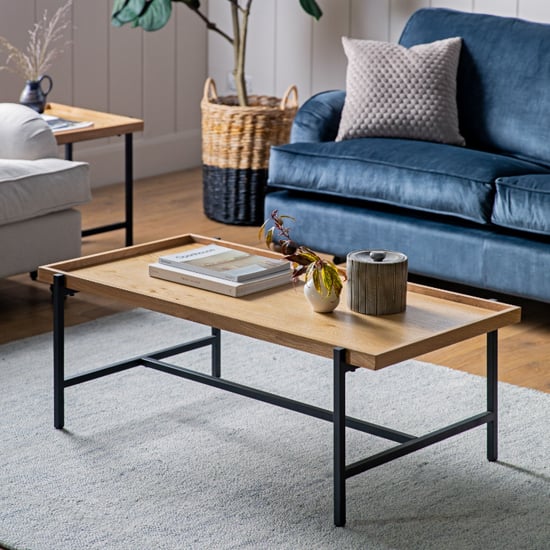 Powell Wooden Coffee Table In Natural With Black Metal Frame