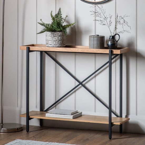 Product photograph of Powell Wooden Console Table In Natural With Black Frame from Furniture in Fashion