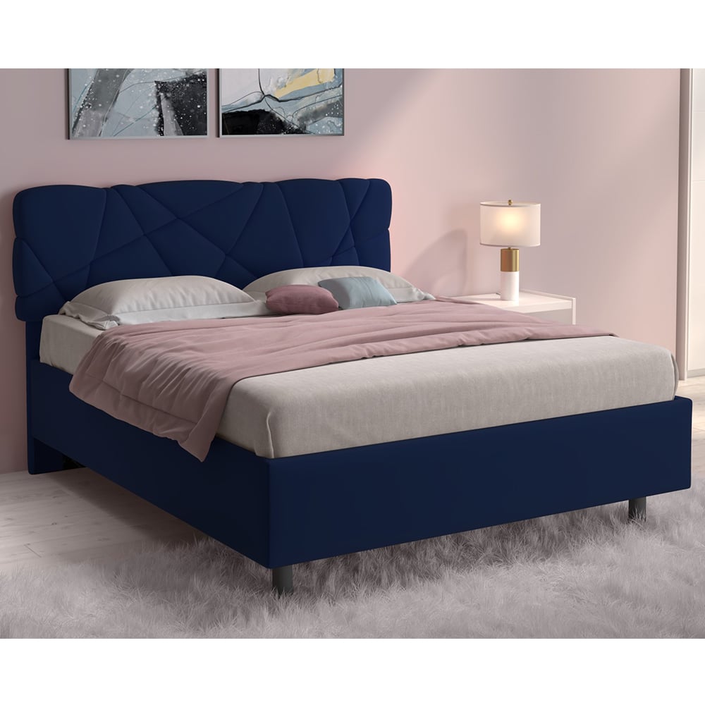 Poznan Fabric Ottoman Small Double Bed In Midnight Blue