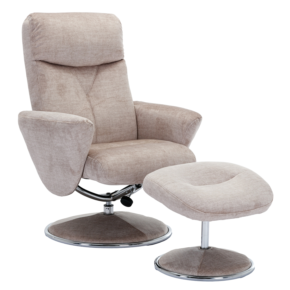 Poznan Fabric Recliner Chair With Stool In Champagne