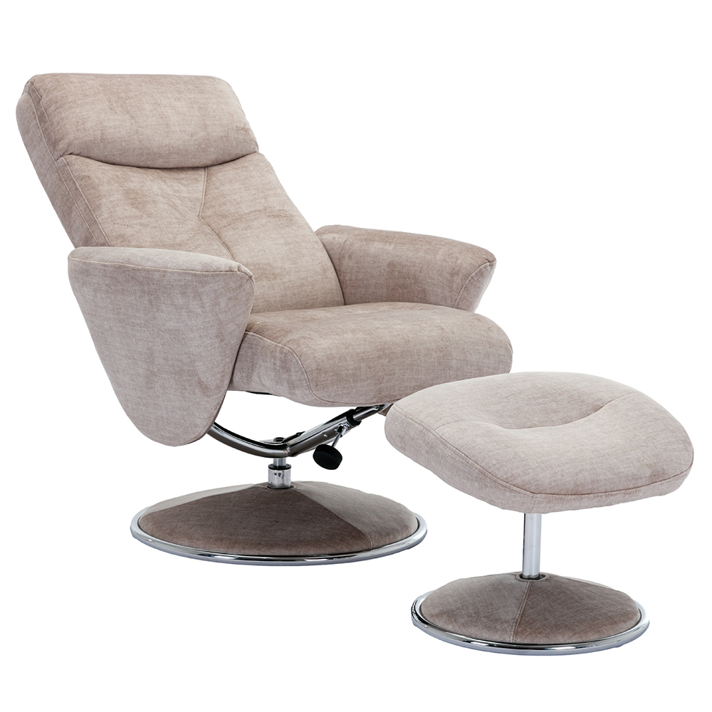 Poznan Fabric Recliner Chair With Stool In Champagne