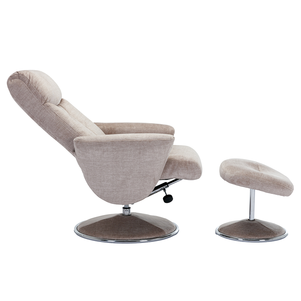 Poznan Fabric Recliner Chair With Stool In Champagne