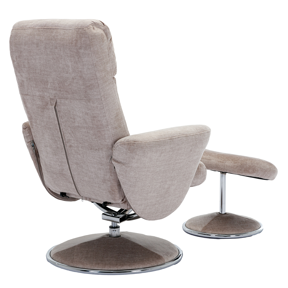 Poznan Fabric Recliner Chair With Stool In Champagne