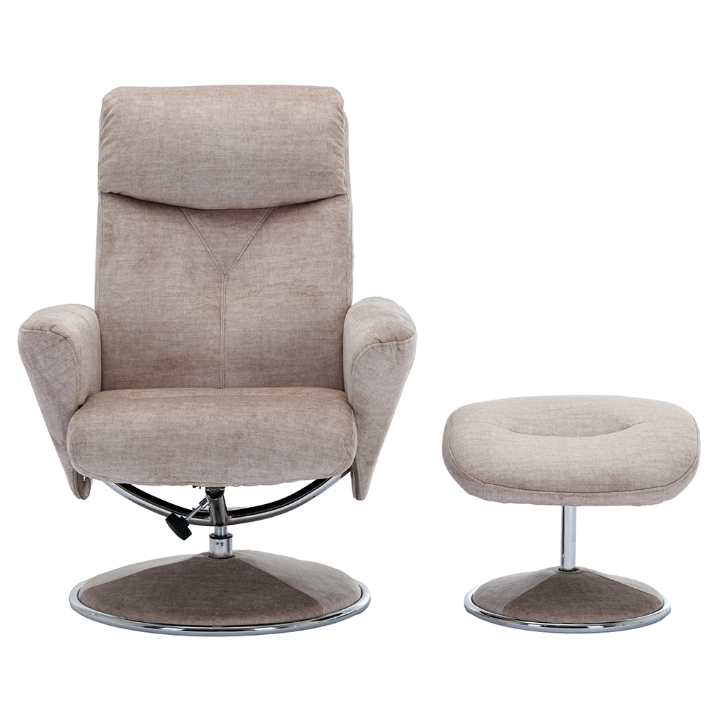 Poznan Fabric Recliner Chair With Stool In Champagne