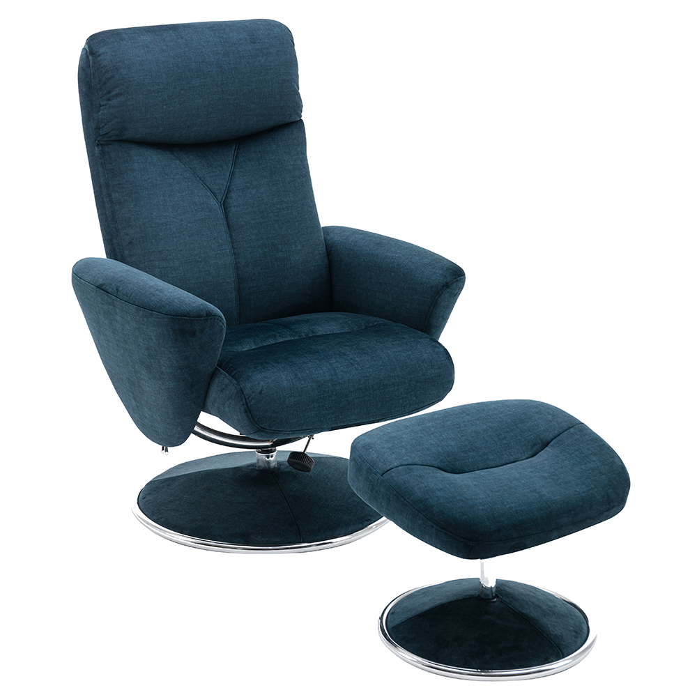 Poznan Fabric Recliner Chair With Stool In Deep Sea